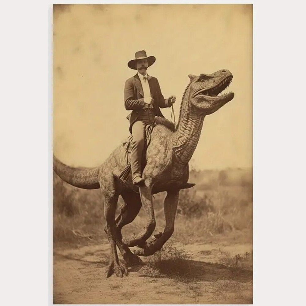 Cowboy Riding A Dinosaur Vintage Style Canvas Art Print 15.7" x 23.6" NEW! Home & Garden:Home Décor:Posters & Prints Style Your Walls